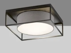 Deckenleuchte CARRE eckig groß mit Leinen Stoffschirm Grau, Quadrat 60cm