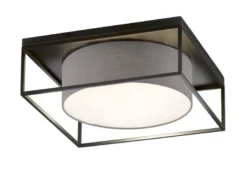 Deckenleuchte CARRE eckig groß mit Leinen Stoffschirm Grau, Quadrat 60cm