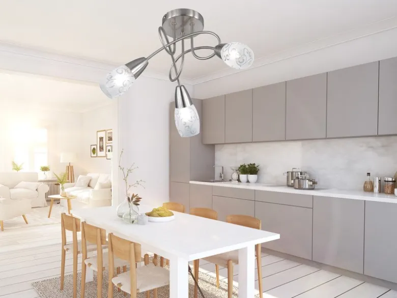 Deckenleuchte COLMAR Rondell 3-flammig Silber, Dekorglas satiniert, Ø 47cm