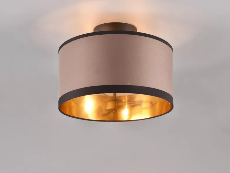 Deckenleuchte DAVOS mit Stoffschirm in Taupe/Gold, Ø 30cm