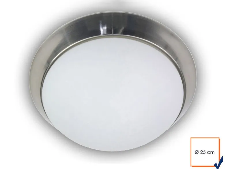 Deckenleuchte / Deckenschale, Opalglas matt, Dekorring Nickel matt, Ø 25cm