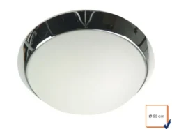 Deckenleuchte / Deckenschale rund, Opalglas matt, Dekorring Chrom, Ø 25cm