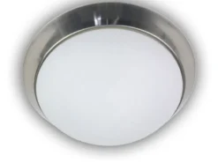 Deckenleuchte / Deckenschale, Opalglas matt, Dekorring Nickel matt, Ø 30cm