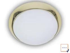 Deckenleuchte / Deckenschale, Opalglas matt, Dekorring Messing poliert, Ø 25cm