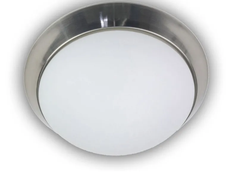 Deckenleuchte / Deckenschale, Opalglas matt, Dekorring Nickel matt, Ø 35cm