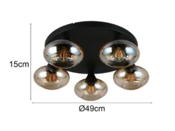 Deckenleuchte DIVINA rund mit 5 Glas Lampenschirmen Bernsteinfarbig, Ø 49cm