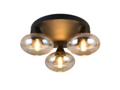 Deckenleuchte DIVINA rund mit 3 Glas Lampenschirmen Bernsteinfarbig, Ø 39cm