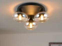 Deckenleuchte DIVINA rund mit 3 Glas Lampenschirmen Bernsteinfarbig, Ø 39cm