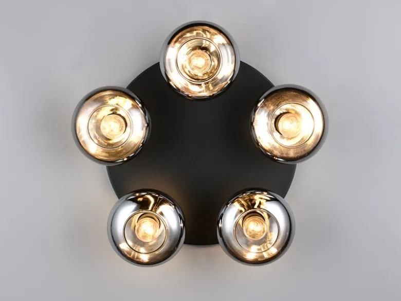 Deckenleuchte DIVINA rund mit 5 Rauchglas Lampenschirmen, Ø 49cm