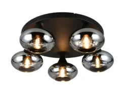 Deckenleuchte DIVINA rund mit 5 Rauchglas Lampenschirmen, Ø 49cm