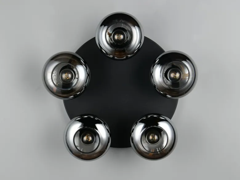 Deckenleuchte DIVINA rund mit 5 Rauchglas Lampenschirmen, Ø 49cm