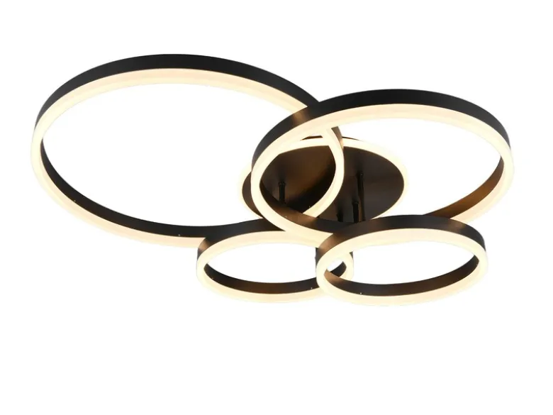 Deckenleuchte DRAKE Fernbedienung 4 LED Ringe dimmbar, Schwarz B: 80cm
