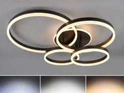 Deckenleuchte DRAKE Fernbedienung 4 LED Ringe dimmbar, Schwarz B: 80cm