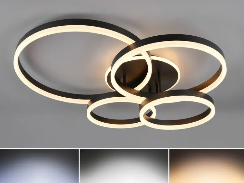 Deckenleuchte DRAKE Fernbedienung 4 LED Ringe dimmbar, Schwarz B: 80cm