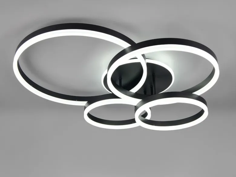 Deckenleuchte DRAKE Fernbedienung 4 LED Ringe dimmbar, Schwarz B: 80cm