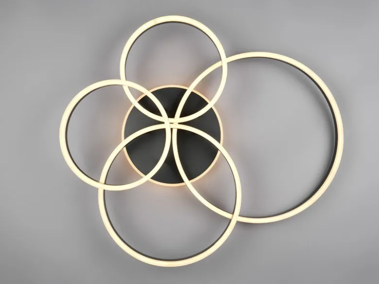 Deckenleuchte DRAKE Fernbedienung 4 LED Ringe dimmbar, Schwarz B: 80cm