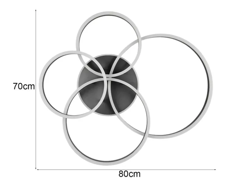 Deckenleuchte DRAKE Fernbedienung 4 LED Ringe dimmbar, Schwarz B: 80cm