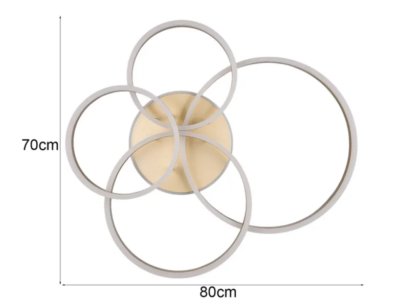 Deckenleuchte DRAKE Gold Fernbedienung 4 LED Ringe dimmbar, B: 80cm