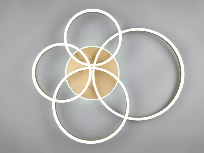 Deckenleuchte DRAKE Gold Fernbedienung 4 LED Ringe dimmbar, B: 80cm