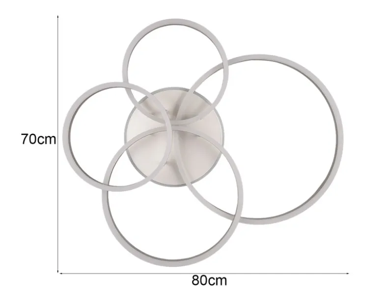 Deckenleuchte DRAKE Silber Fernbedienung 4 LED Ringe dimmbar B: 80cm