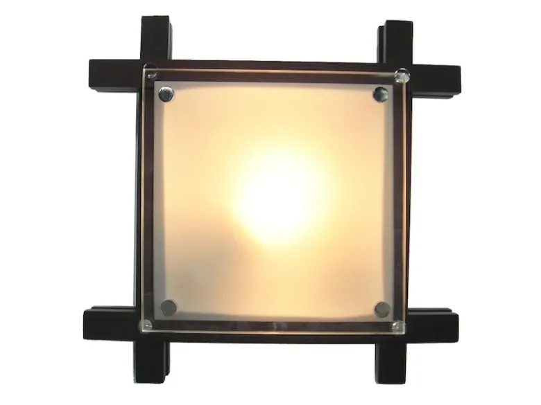 Deckenleuchte EDISON mit Holzrahmen und Glas, Quadrat 27cm
