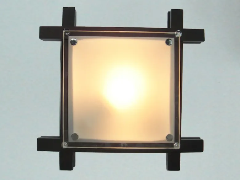 Deckenleuchte EDISON mit Holzrahmen und Glas, Quadrat 27cm