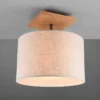 Deckenleuchte ELMAU mit Stoffschirm in Beige und Naturholz Sockel, Ø 36cm