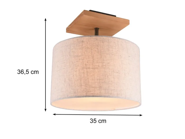 Deckenleuchte ELMAU mit Stoffschirm in Beige und Naturholz Sockel, Ø 36cm