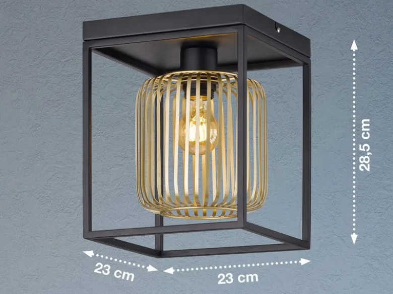 Deckenleuchte 1-flammig Lamellen Lampenschirm Gold, Quadrat 23cm