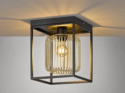 Deckenleuchte 1-flammig Lamellen Lampenschirm Gold, Quadrat 23cm