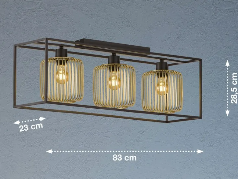 Deckenleuchte 3-flammig mit Lamellen Lampenschirmen Gold, Breite 83cm