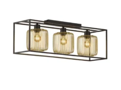 Deckenleuchte 3-flammig mit Lamellen Lampenschirmen Gold, Breite 83cm