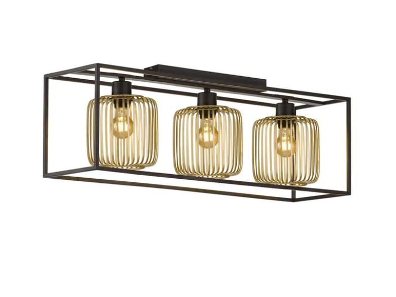 Deckenleuchte 3-flammig mit Lamellen Lampenschirmen Gold, Breite 83cm