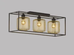 Deckenleuchte 3-flammig mit Lamellen Lampenschirmen Gold, Breite 83cm