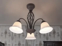 Deckenleuchte 3-flammig Rostoptik mit Glasschirmen Weiß & E14 LEDs Ø 55cm