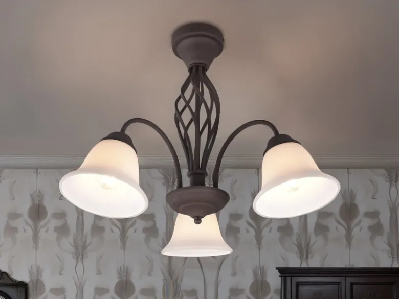 Deckenleuchte 3-flammig Rostoptik mit Glasschirmen Weiß & E14 LEDs Ø 55cm