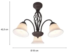 Deckenleuchte 3-flammig Rostoptik mit Glasschirmen Weiß & E14 LEDs Ø 55cm