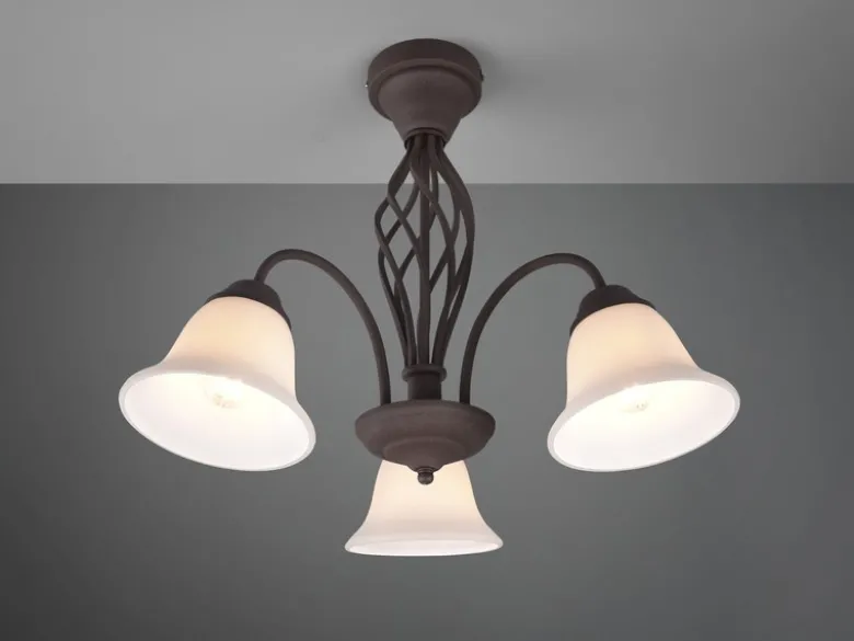 Deckenleuchte 3-flammig Rostoptik mit Glasschirmen Weiß & E14 LEDs Ø 55cm