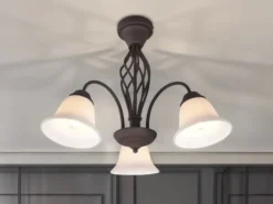 Deckenleuchte 3-flammig Rostoptik mit Glasschirmen Weiß & E14 LEDs Ø 55cm