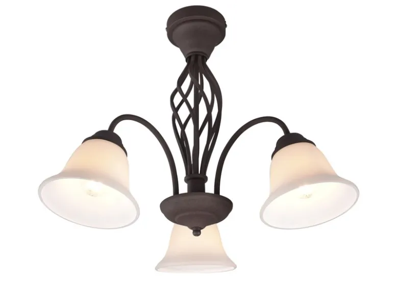 Deckenleuchte 3-flammig Rostoptik mit Glasschirmen Weiß & E14 LEDs Ø 55cm