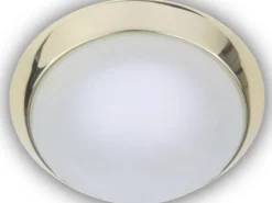 Deckenleuchte, Glas Weiß mit Klarrand, Dekorring Messing poliert, Ø 30cm