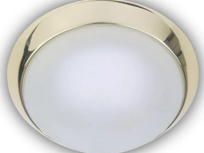 Deckenleuchte, Glas Weiß mit Klarrand, Dekorring Messing poliert, Ø 30cm
