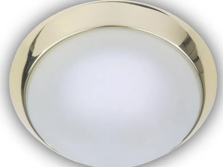 Deckenleuchte, Glas Weiß mit Klarrand, Dekorring Messing poliert, Ø 40cm