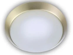 Deckenleuchte, Glas Weiß mit Klarrand, Dekorring Messing matt, Ø 25cm