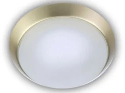Deckenleuchte, Glas Weiß mit Klarrand, Dekorring Messing matt, Ø 40cm