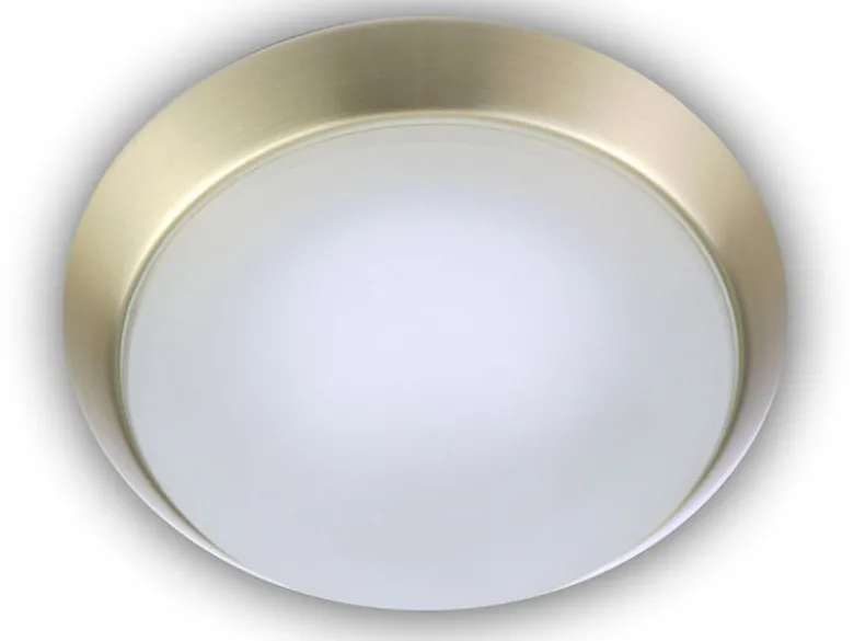 Deckenleuchte, Glas Weiß mit Klarrand, Dekorring Messing matt, Ø 40cm