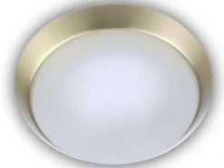 Deckenleuchte, Glas Weiß mit Klarrand, Dekorring Messing matt, Ø 30cm