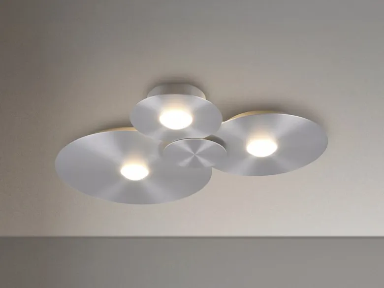 Deckenleuchte GRAVITY flach, 3 Scheiben mit LED Ringen, Alu gebürstet, B: 69cm