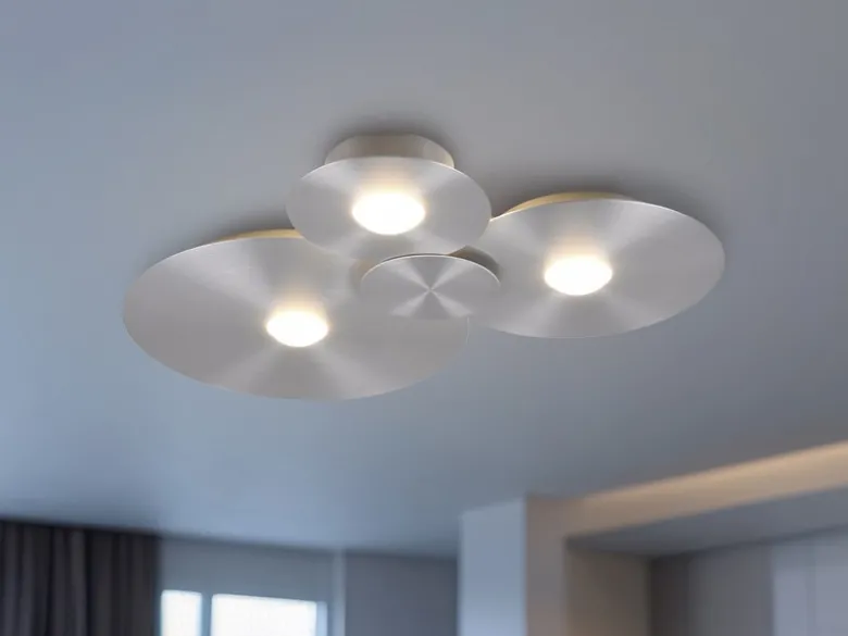 Deckenleuchte GRAVITY flach, 3 Scheiben mit LED Ringen, Alu gebürstet, B: 69cm
