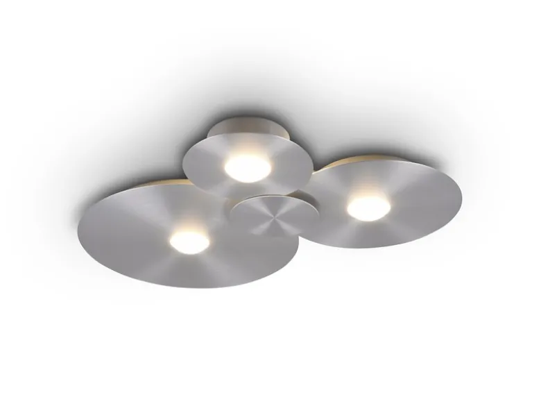 Deckenleuchte GRAVITY flach, 3 Scheiben mit LED Ringen, Alu gebürstet, B: 69cm